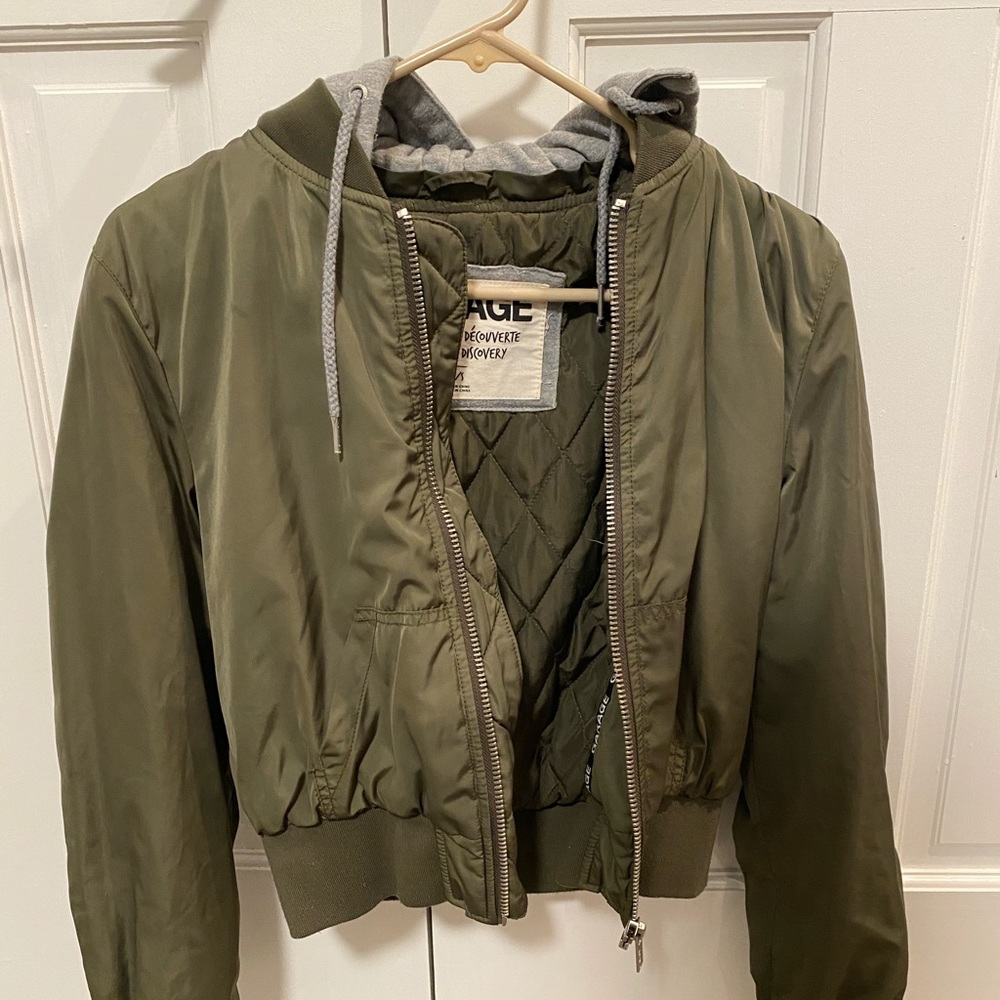 Women’s Small GARAGE Green Jacket With Gray Hoodie